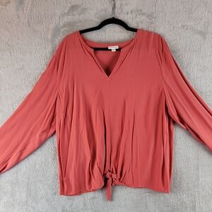 J. Jill Terracotta V-Neck Blouse with Front Tie